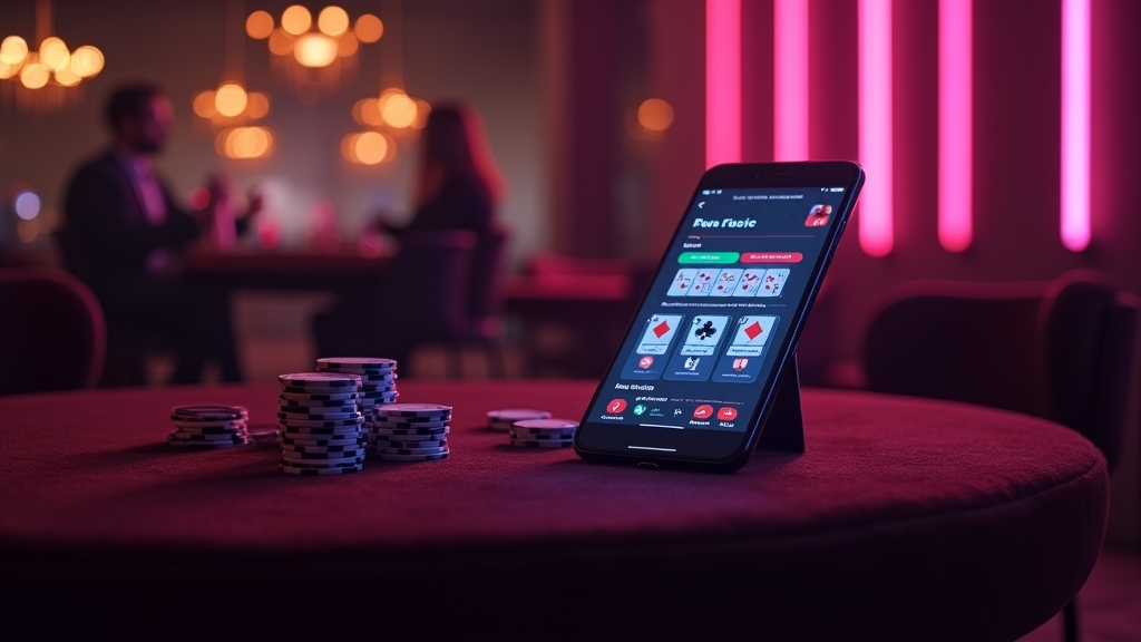 Smartphone zeigt die mobile Glitzbet-Nutzung in einer dunklen Casino-Umgebung
